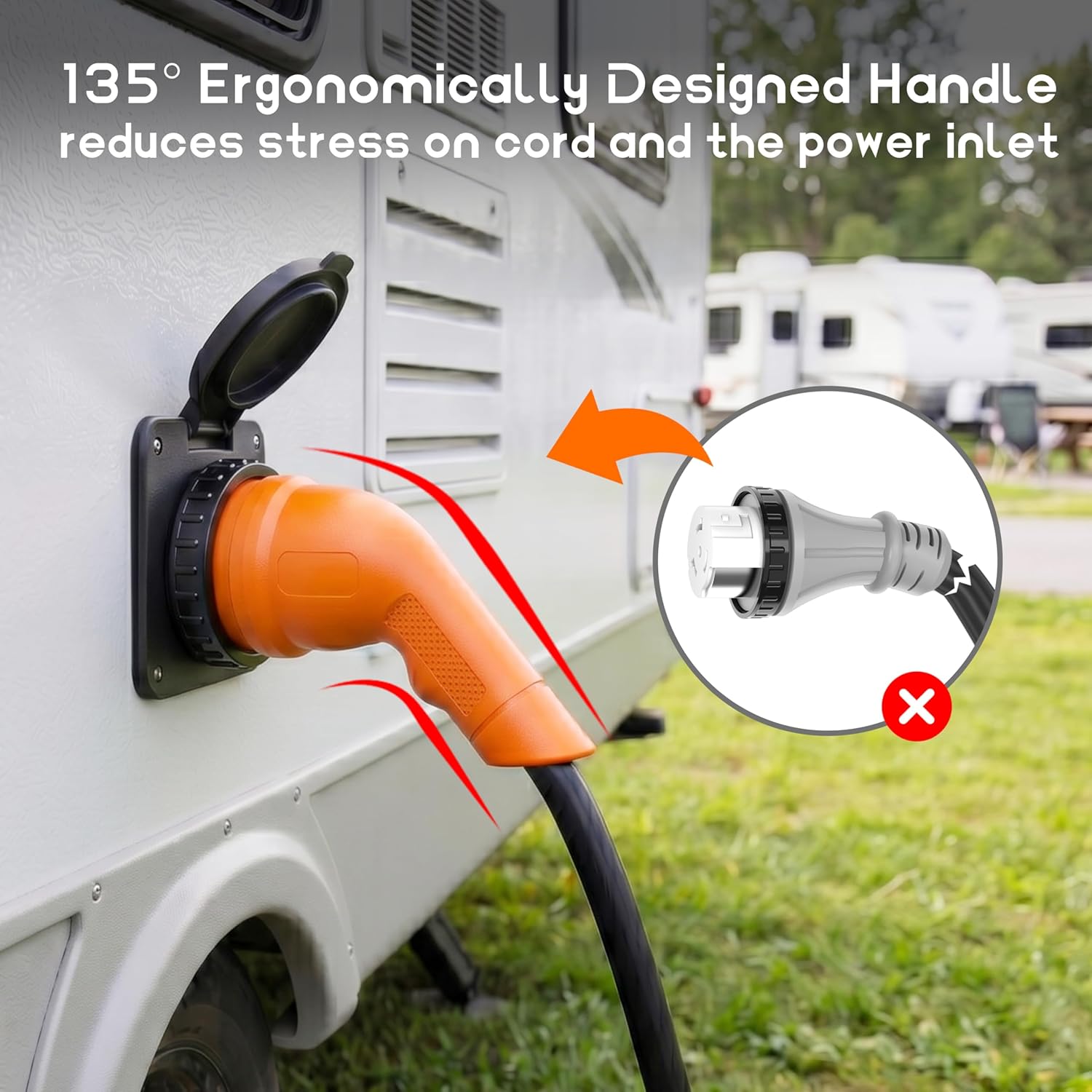 50 Amp 50 Feet RV/Generator Cord with 135° Designed Handle and Twist Locking Connector, Heavy Duty 6/3+8/1 Gauge STW Wire, 14-50P Male and SS2-50R Female for RV Camper and Generator to House