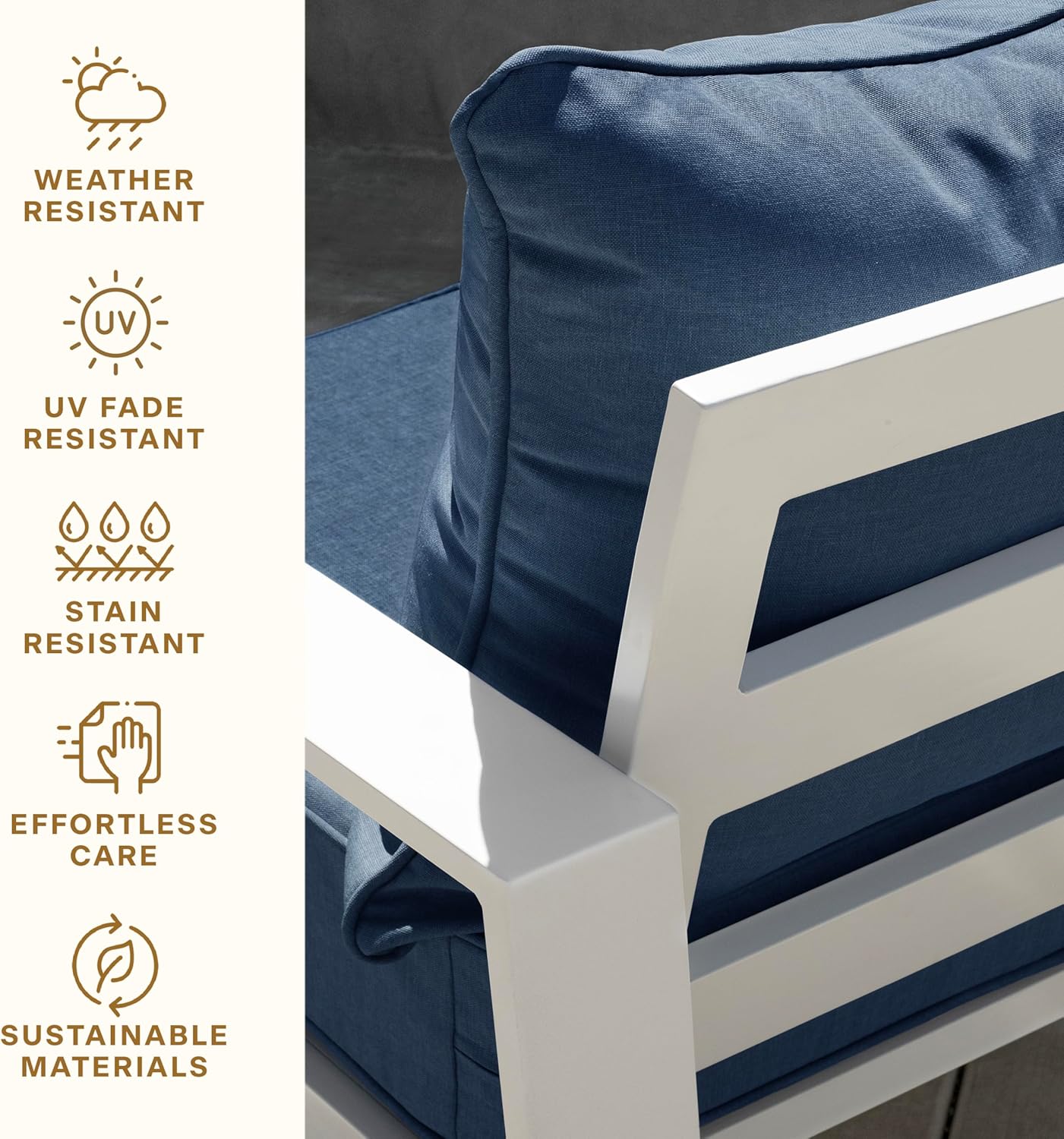 Honeycomb Outdoor Heritage Deep Seat, 24 x 23, Cabana Stripe Blue and White Chair Cushion with Removable Cover, for Patio Furniture