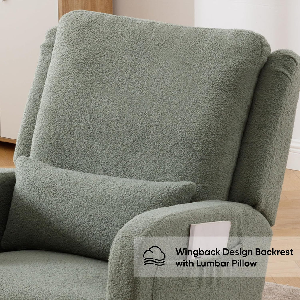 HCHAIRH Rocking Chair Nursery, Teddy Nursing Rocking Chairs, Upholstered Nursery Glider Rocker for Mom Nursery Morden Accent Rocking Chair with Lumbar Pillow for Living Room,Bedroom, Green