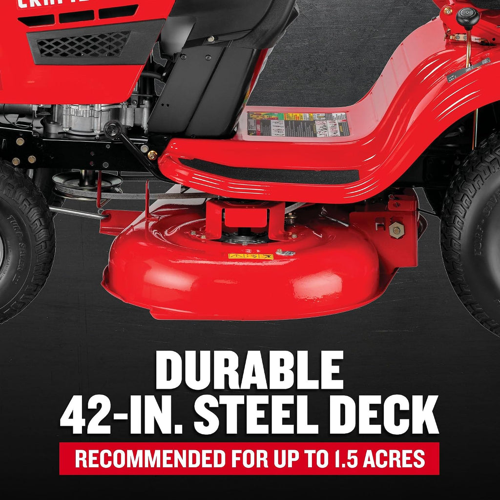 CRAFTSMAN 42' Gas Riding Lawn Mower with 17.5 HP* Briggs and Stratton Single-Cylinder Engine, Gas Lawn Tractor with 7-Speed Transmission, Red/Black (13AN77XSA93)