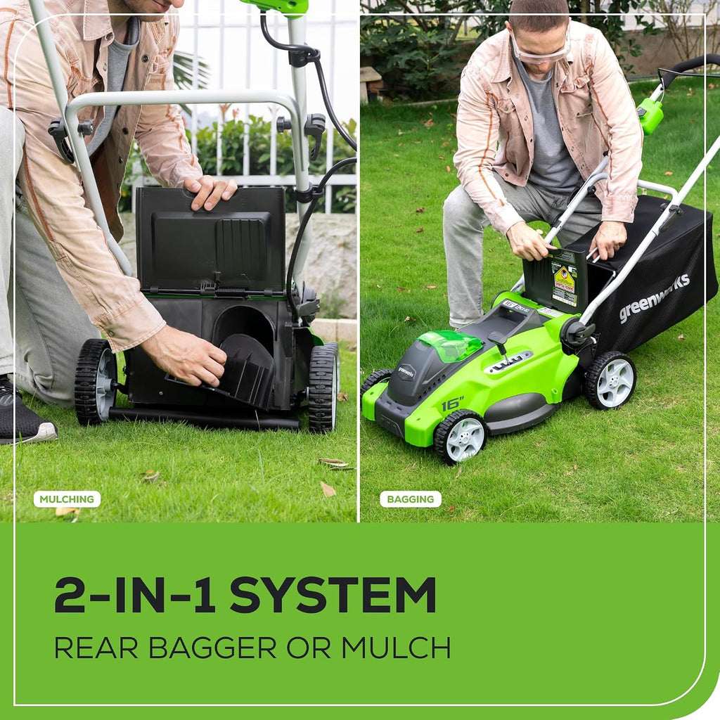 Greenworks 40V 16' (Push) Cordless Lawn Mower, 4.0Ah Battery (1/3 Acre, Push Button Start, Compatible with 75+ Tools)