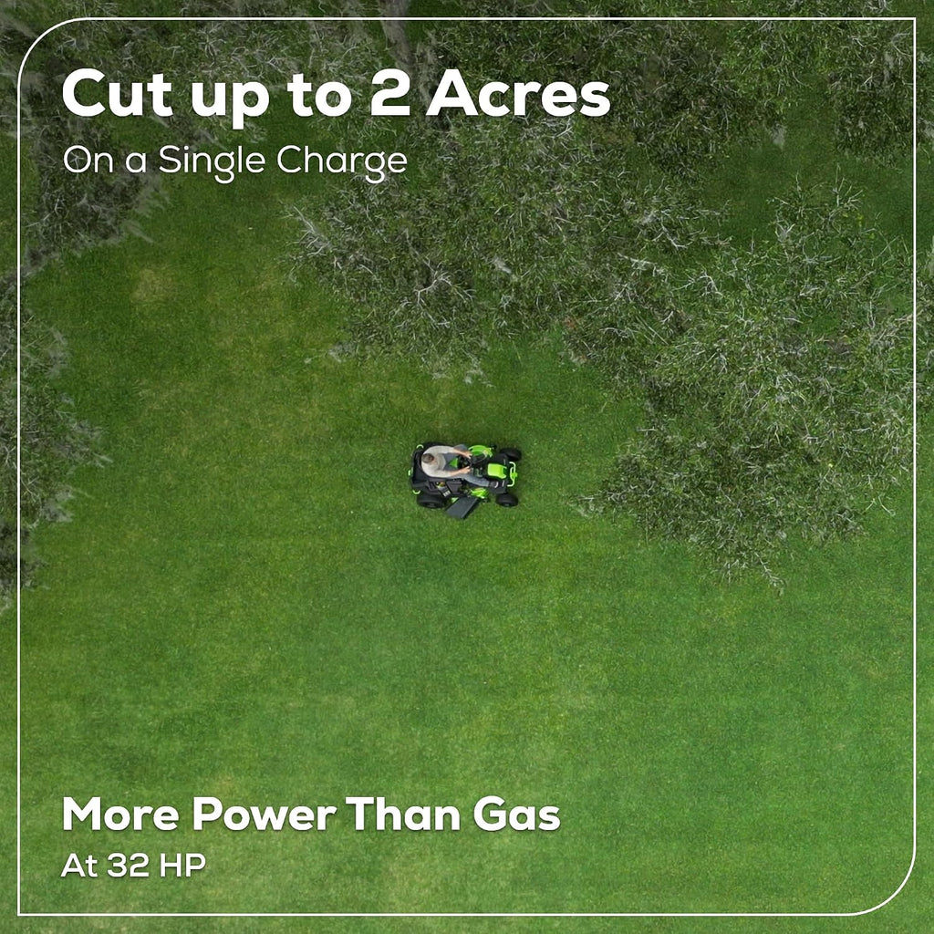 Greenworks 80V 42' Riding Lawn Mower (2 Acre, 32 HP Gas Equivalent, 5 MPH, Cargo Bin, Tow Up to 200 lbs.), (4) 5.0Ah Batteries (1,600 Wh Max) + Turbo Wall Charger