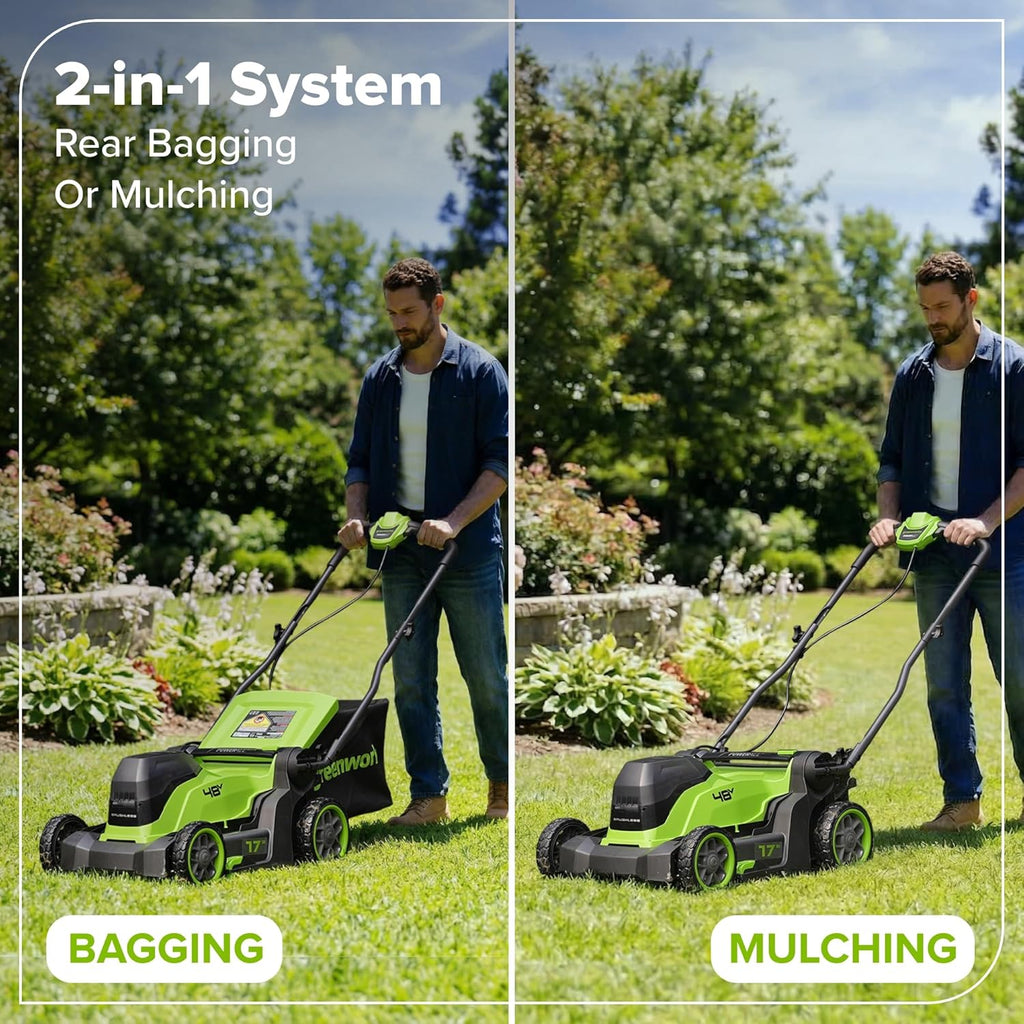 Greenworks 48V (24V x 2) 17' Brushless Push Lawn Mower with (2) 4.0Ah Batteries & 65W Type-C Charger