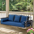 3 Seat Hanging Porch Swing, Patio Swing Bench with Cup Holders & 3 Back Cushions, Swing Chair with Chains for Deck Garden Backyard,Blue(60-Inch Width)