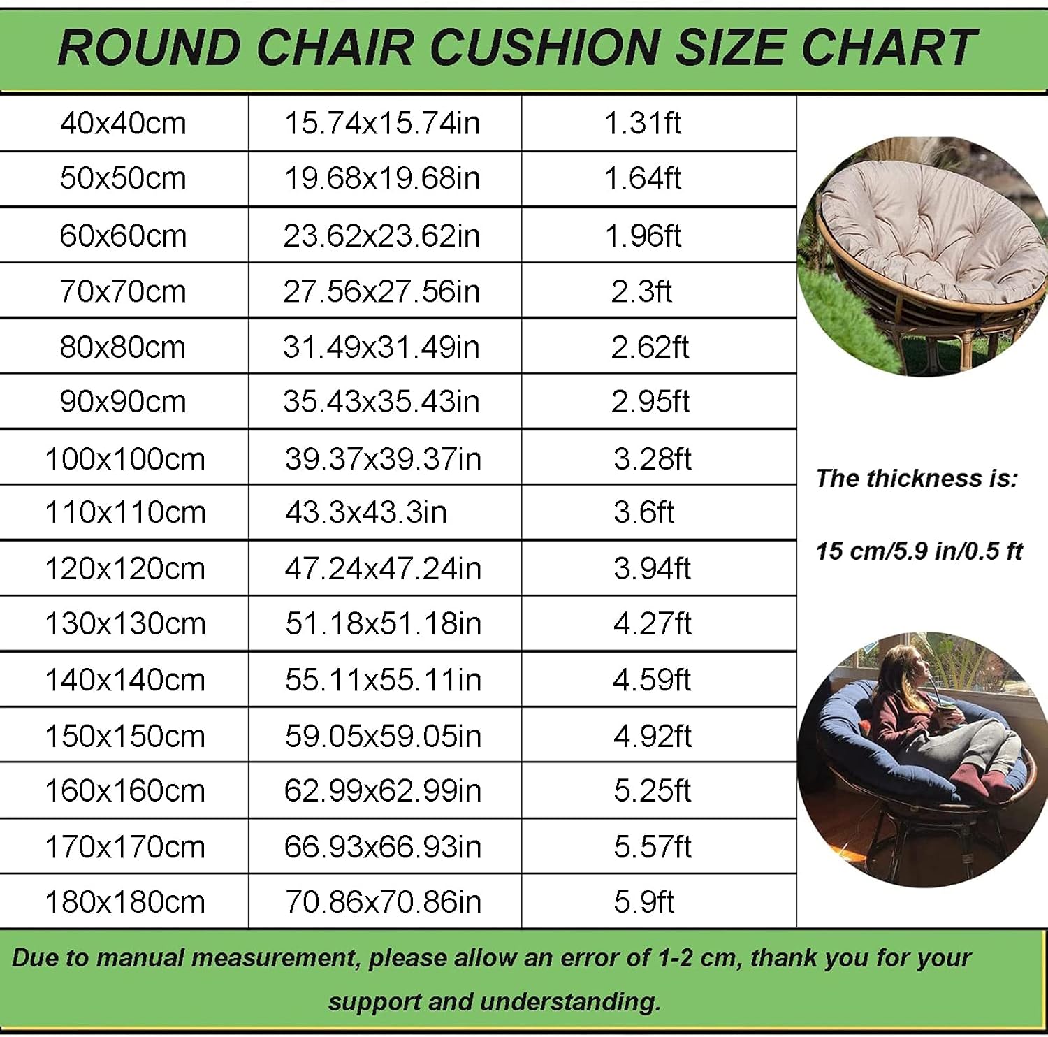 Oversized Chair Cushion Extra Thick Round Pillow for Egg Chair Swing & Rocking Chairs Ultimate Comfort & Support for Indoor/Outdoor Relaxation