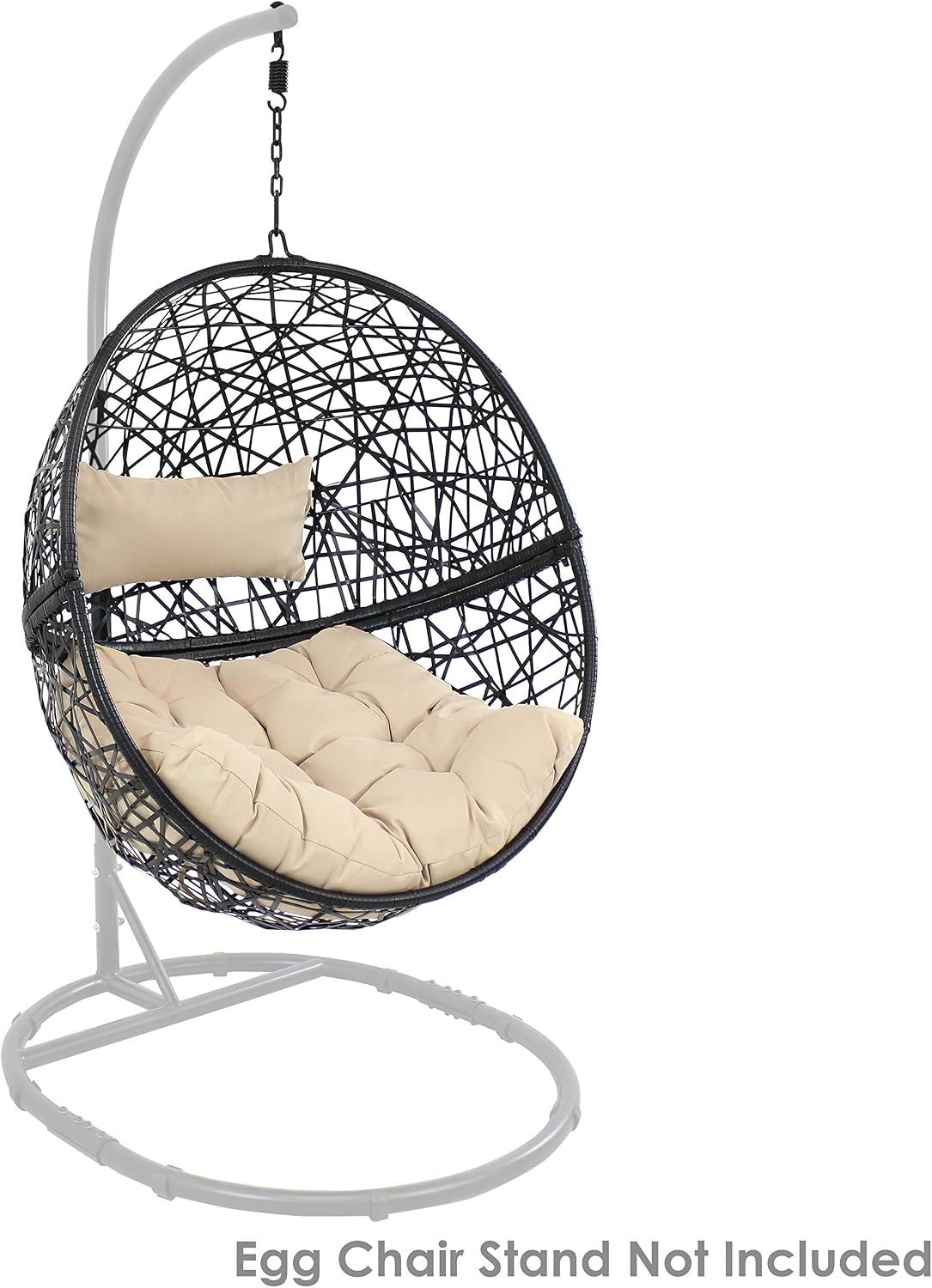 Sunnydaze Jackson Resin Wicker Hanging Egg Chair - 265-Pound Weight Capacity - Removable Cream Polyester Cushions
