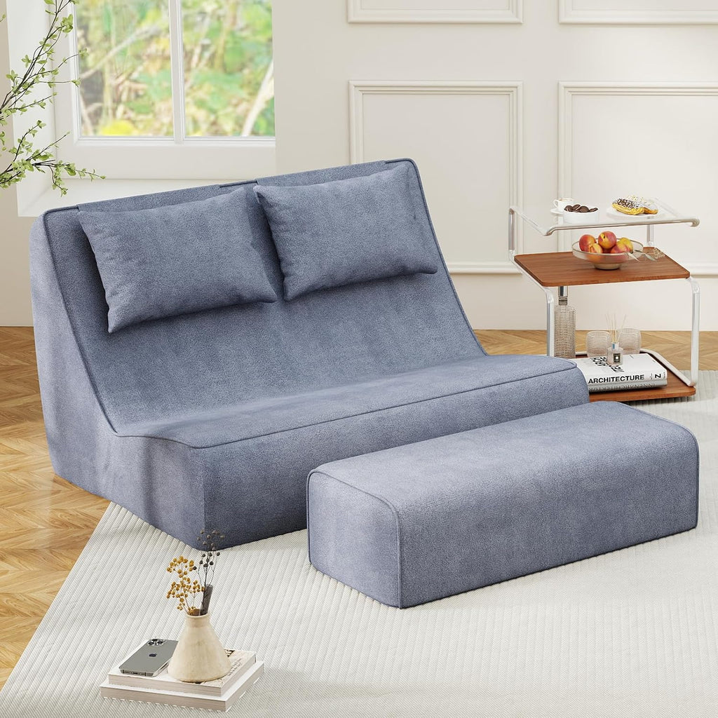 Giant Bean Bag Chair for Adults - Indoor Chaise Lounge with Pillows & Ottomans, All-in-One Sponge Design, Upholstered Loveseat Floor Sofa Chair for Reading, Gaming, Napping, and Movies (SlateGray)