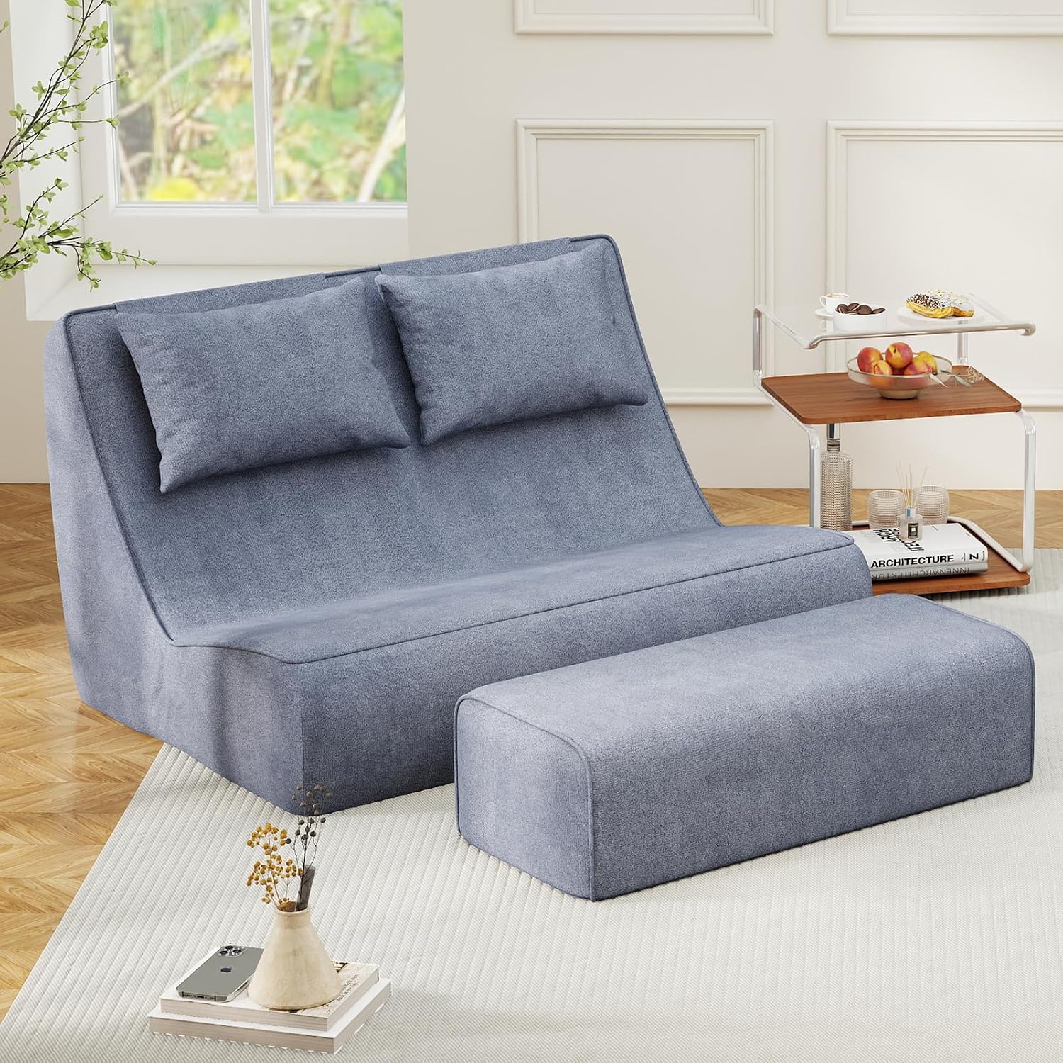 Giant Bean Bag Chair for Adults - Indoor Chaise Lounge with Pillows & Ottomans, All-in-One Sponge Design, Upholstered Loveseat Floor Sofa Chair for Reading, Gaming, Napping, and Movies (SlateGray)