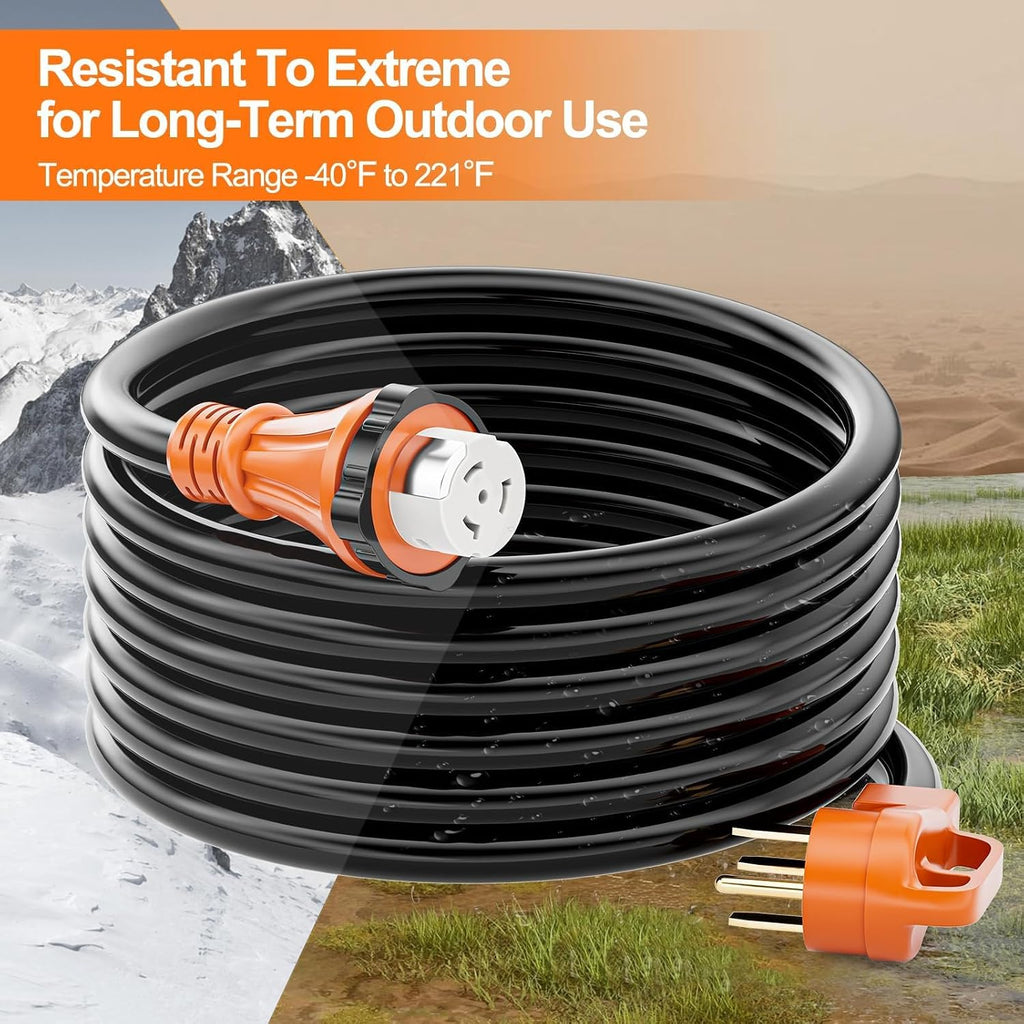 50 Amp Generator Cord and Pre-Drilled Inlet Box Kit, 25ft Generator Cable Extension 50A 4 Prong NEMA 14-50P to SS2-50R with Twist Lock, Heavy Duty STW Wire for RV Camper & House, ETL Listed