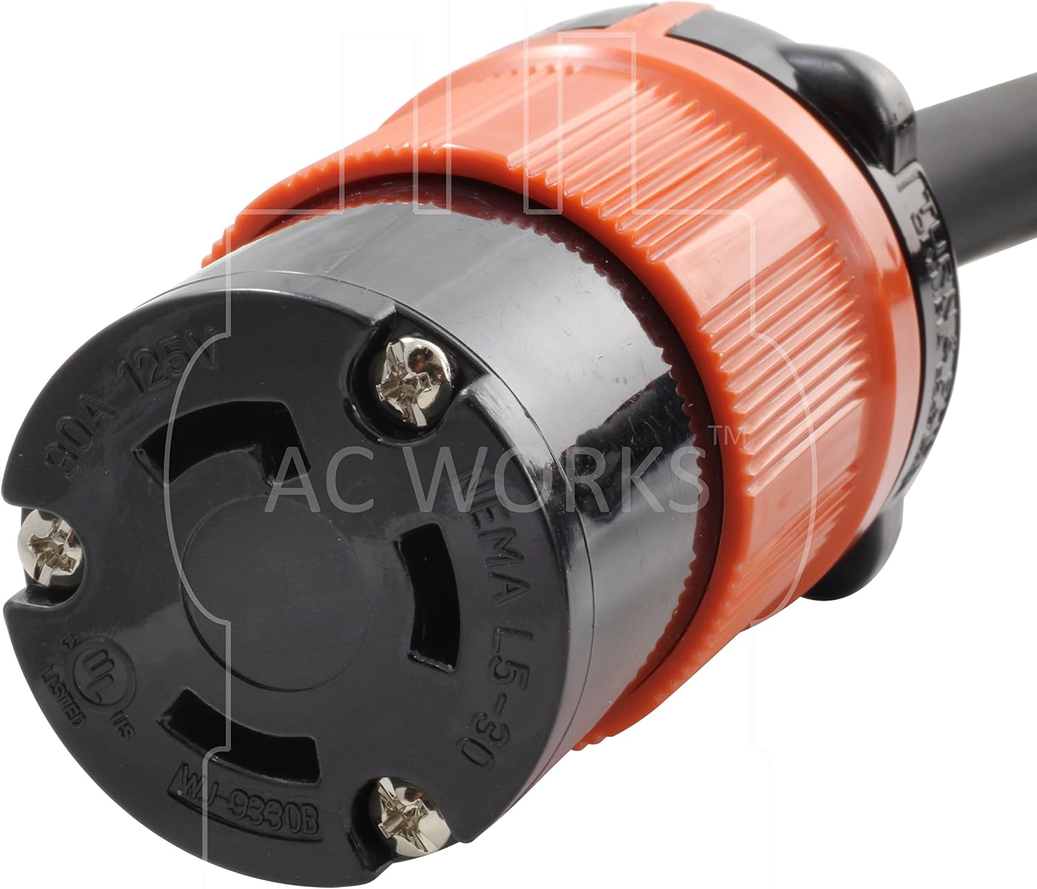 AC WORKS [L530PR] SOOW 10/3 3-Prong NEMA L5-30 30Amp 125Volt Generator Rubber Locking Extension Cord (100FT)