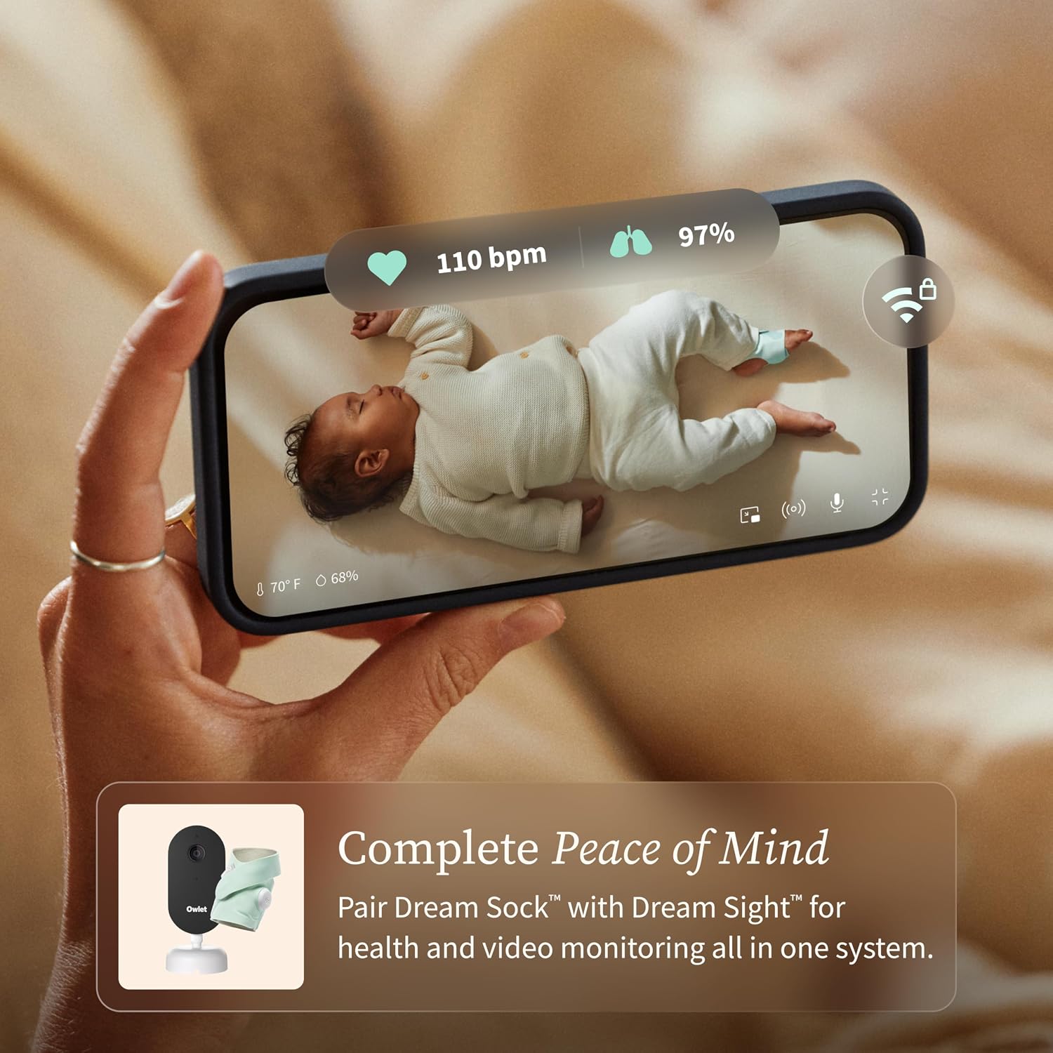 Owlet Dream Sock – Smart Wearable Baby Monitor, Infant SpO2 Monitor Tracks Heart Rate & Oxygen - Parents Receive Alerts, Sleep & Health Insights via App - Dusty Rose