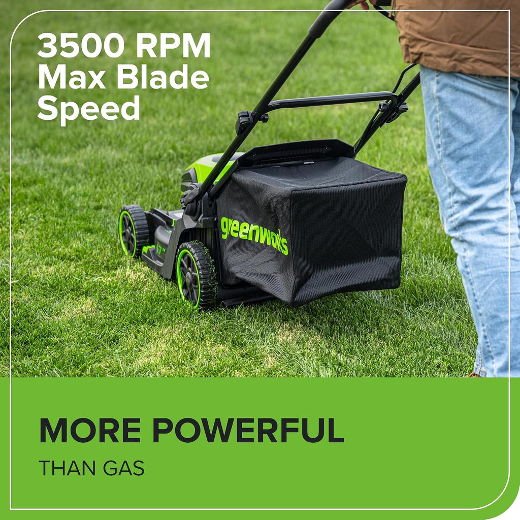 Greenworks 60V 17' Brushless Cordless Push Lawn Mower, 2-in-1 Mulching/Bagging, 4.0Ah Battery and 3A Charger(40min Runtime)