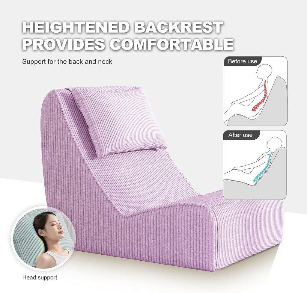 Giant Bean Bag Chair for Adults,Corduroy Chaise Lounge with Unrivaled Back Support, Detachable Neck Pillow, Comfortable Ottoman & Washable Cover for Living Room, Bedroom, Garden (Taro)