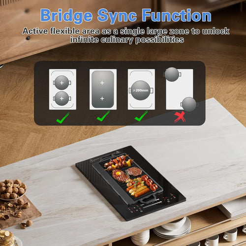 12 Inch Induction Cooktop 2 Burners, 120V 1800W Electric Stove with Bridge Function & 9 Power Levels, Built-in/Countertop Induction Burner for Kitchen, RV, Outdoor Camping