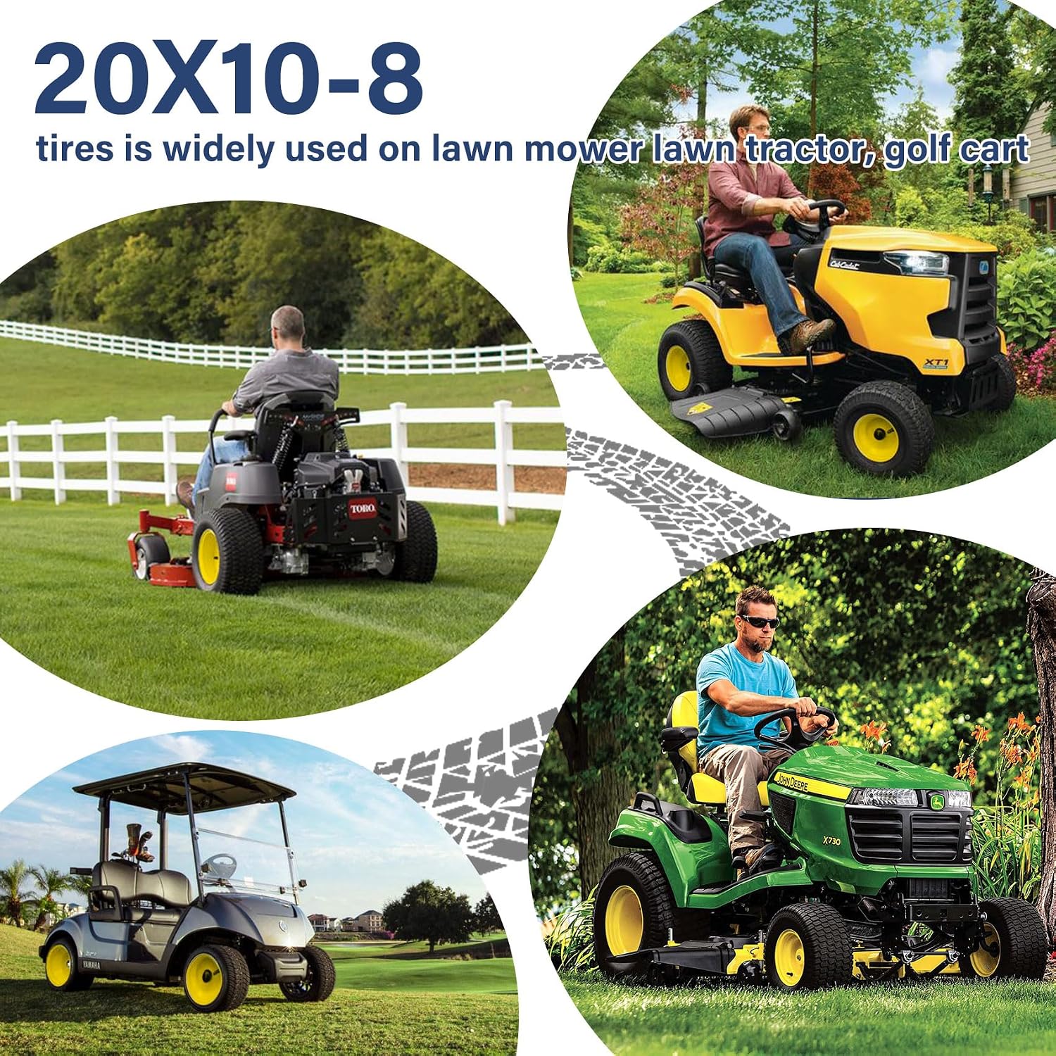2Pcs 20x10.00-8 Lawn Mower Tires, Rear Tire and Wheel Assemblies for Riding Lawn Mowers, 4-Ply Tubeless Turf-Friendly Tires with 3/4' Borehole, 3.5' Offset Hub and 3/16' Keyway, 1190LBS Load Capacity
