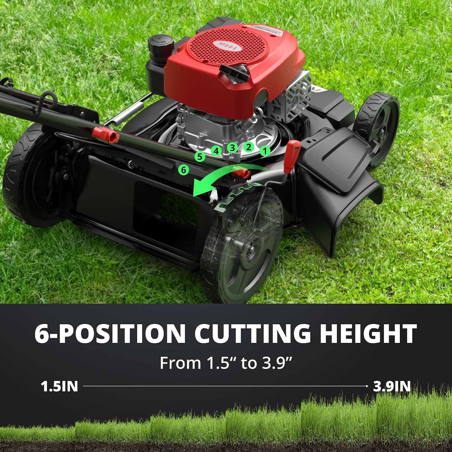 AMERISUN 144cc Gas Lawn Mower, 21 inch 2-in-1 Mulching & Side Discharge, 6-Position Height Adjustment, Foldable Handles for Lawn, Yard, and Garden Maintenance
