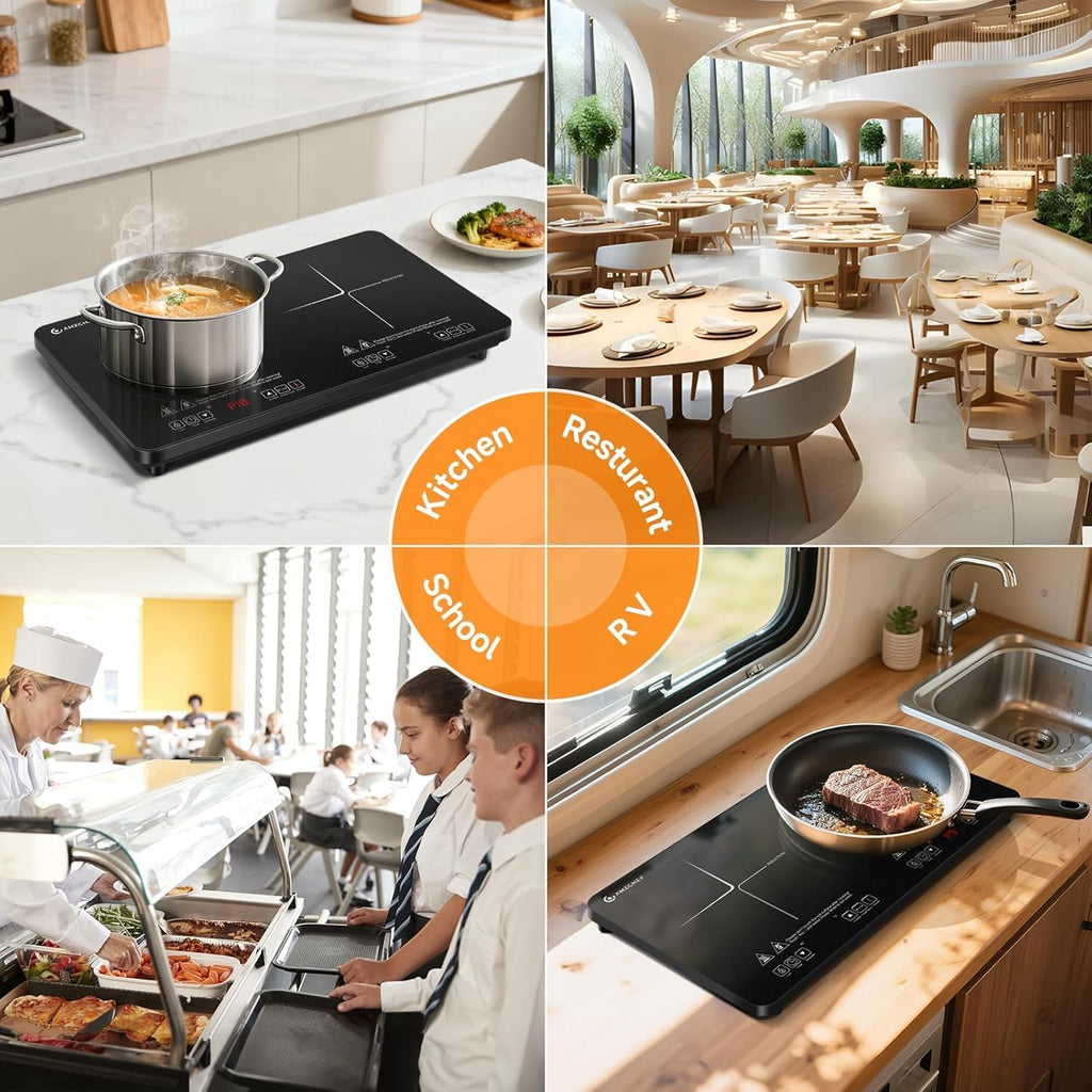 AMZCHEF Double Induction Cooktop with Removable Griddle Pan Non-stick & AMZCHEF Portable-Induction-Cooktop-2-Burner