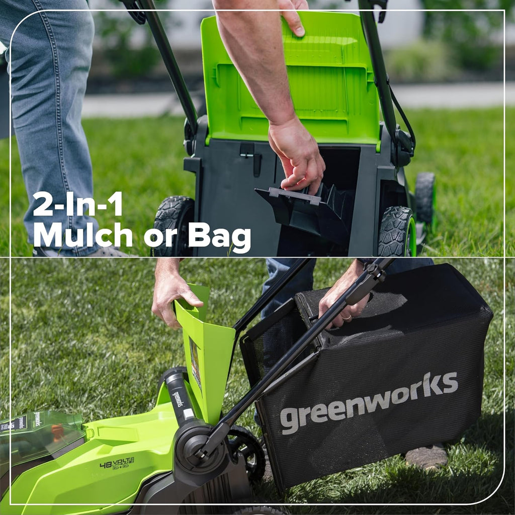 Greenworks 48V (24V x 2) 17' Cordless (Push) Lawn Mower (200+ Compatible Tools), (2) 4.0Ah Batteries and Dual Port Rapid Charger Included
