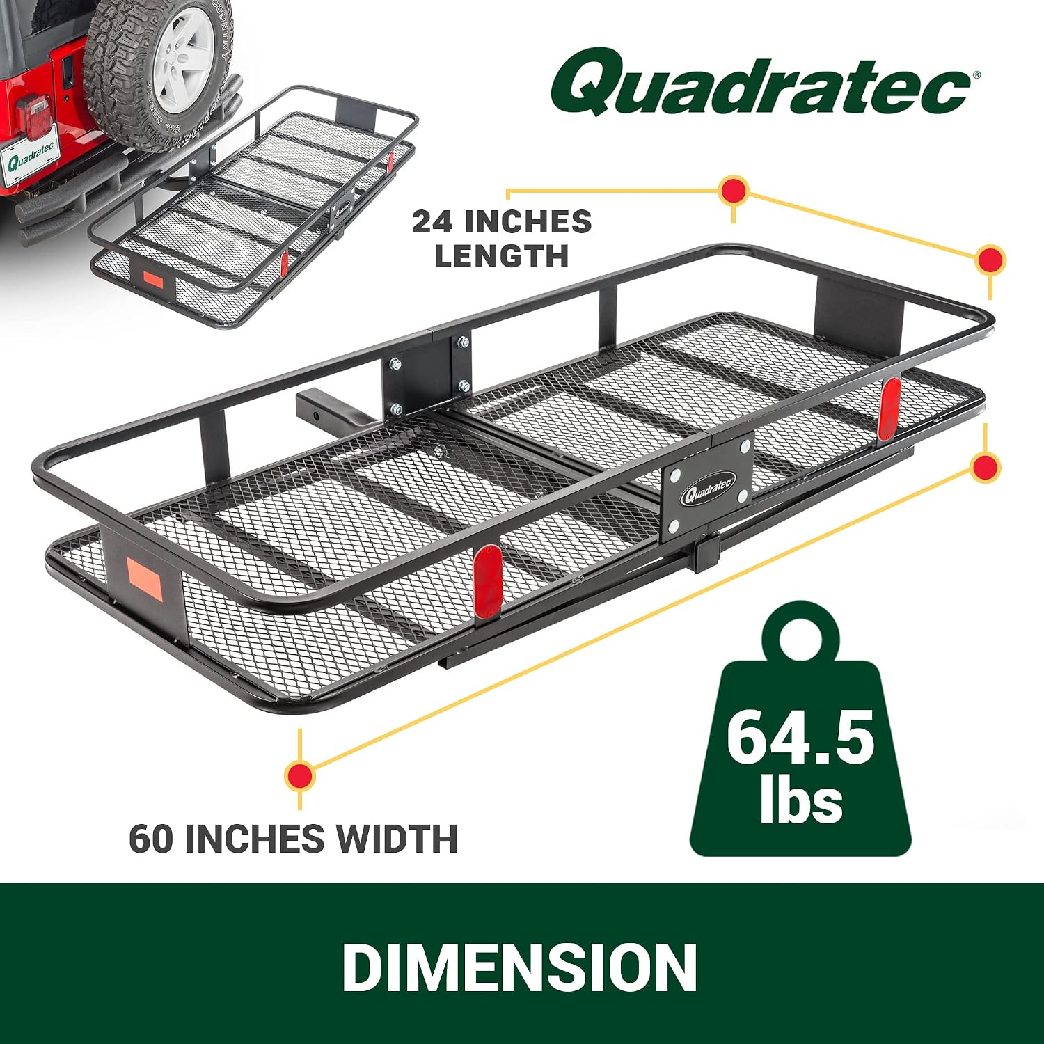 Quadratec Large Cargo Rack Basket Platform, 60' x 24' - Mounts to 2' Receiver Hitch - Great for Hauling Luggage, Camping Gear, Supplies, Generators, and More - Fits Jeeps, Cars, Trucks, SUV & More