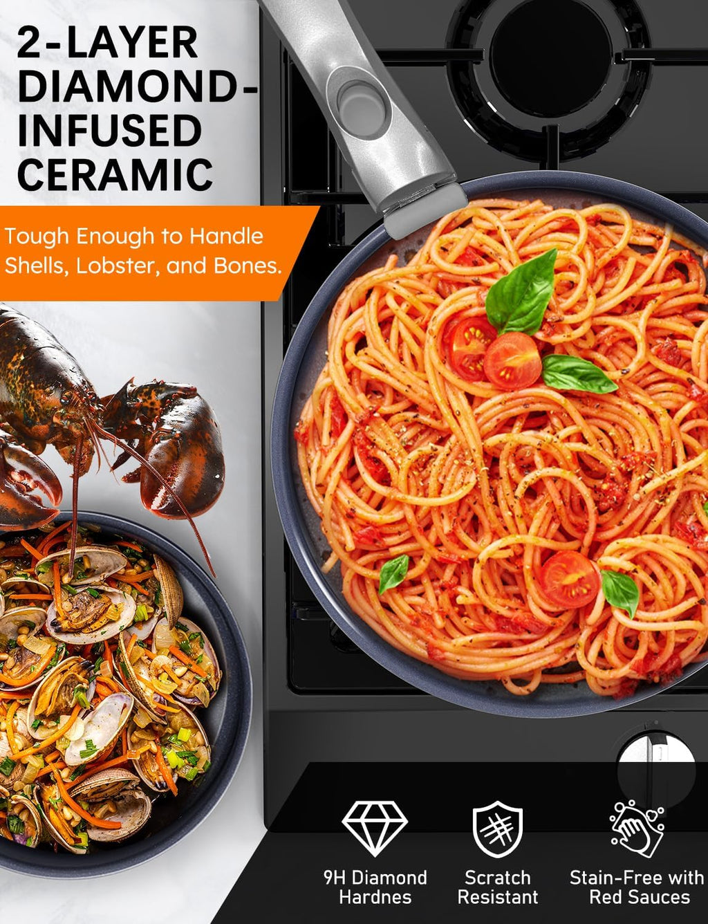 Pro DUXANO 12PC Pots and Pans Set&Hybrid 3-Ply Stainless Steel Skillet, High Heat Sear&Fry, 2-Layer Ceramic Nonstick Induction Cookware, 9H Scratch-Resistant&Anti-Warp,PFAS Free,All Cooktop/Dishwasher
