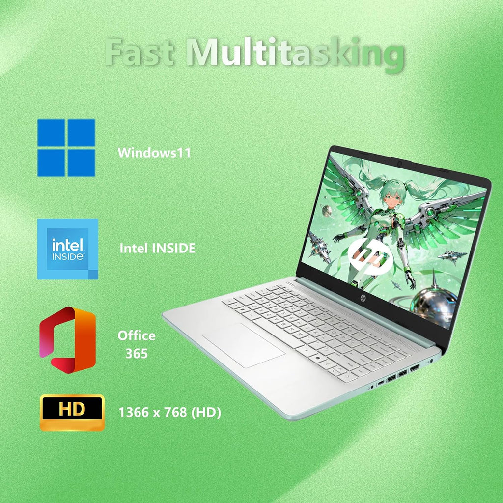 HP 14 Elite Laptop, 8GB RAM, 1.12TB Total Storage (128GB UFS+1TB Cloud), Willow Green, Office 365, Intel 4-Core, Win11, Copilot AI, 11Hr Battery, Alpacatec Mouse