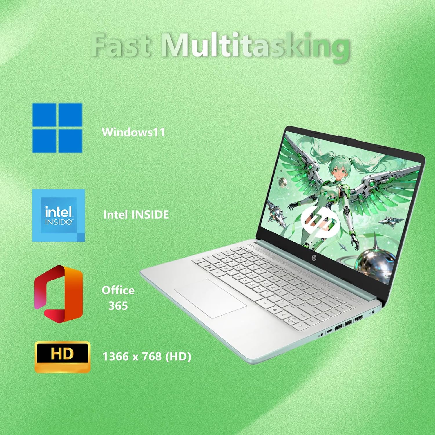 HP 14 Elite Laptop, 8GB RAM, 1.12TB Total Storage (128GB UFS+1TB Cloud), Willow Green, Office 365, Intel 4-Core, Win11, Copilot AI, 11Hr Battery, Alpacatec Mouse