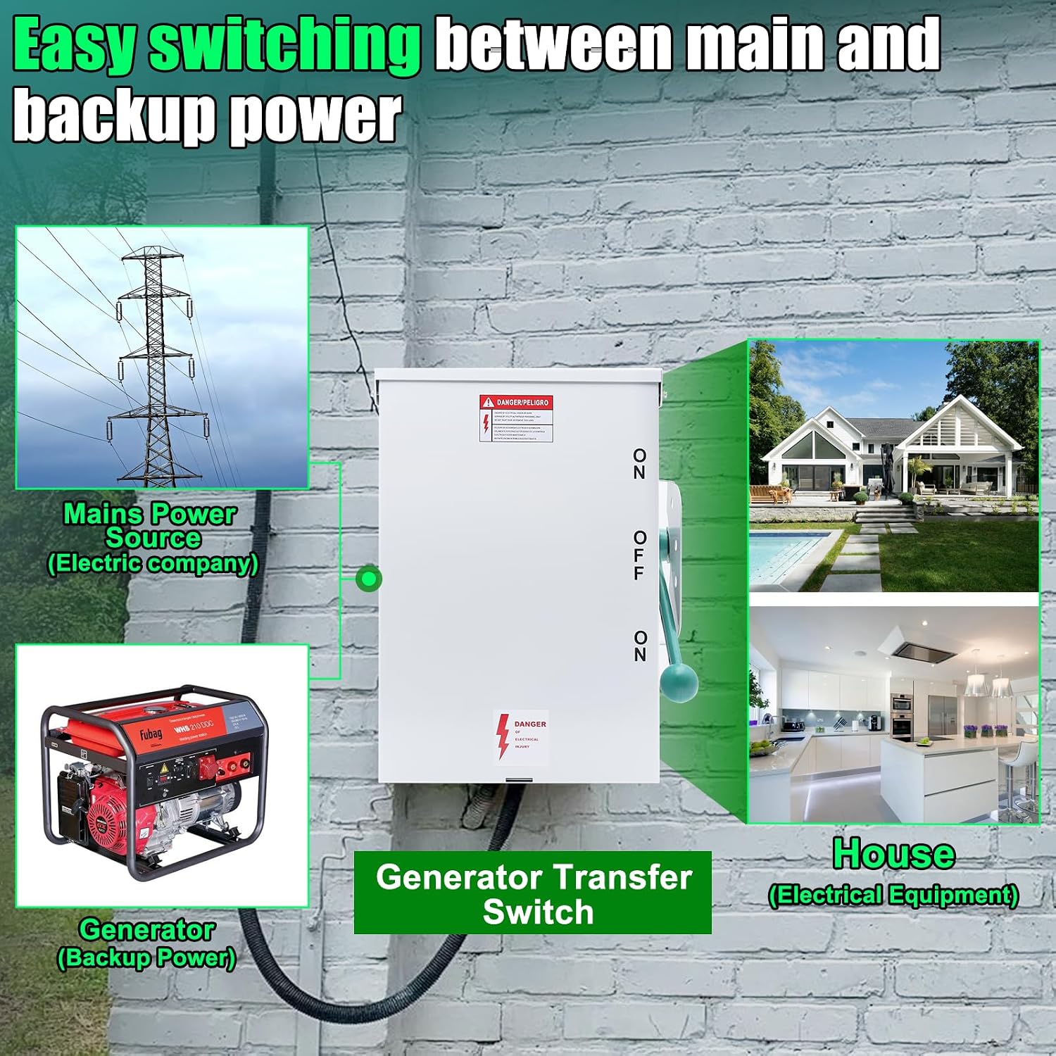 200A Generator Transfer Switch General Duty Double-Throw Safety Switch 48000W, 120/240-Volt 200 Amps Manual Transfer Switch Compact Design NEMA 3R Rainproof Non-fusible Two-Pole Three-Wire