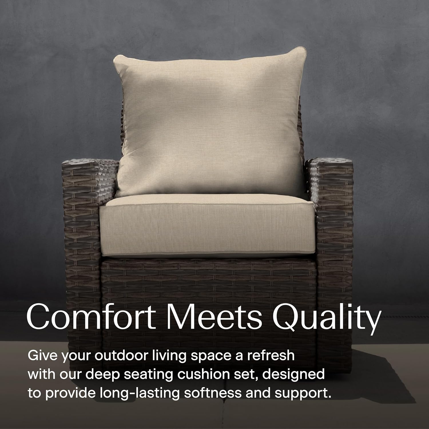 Honeycomb Outdoor Heritage Deep Seat, 26 x 30, Textured Solid Almond Chair Cushion with Removable Cover, for Patio Furniture