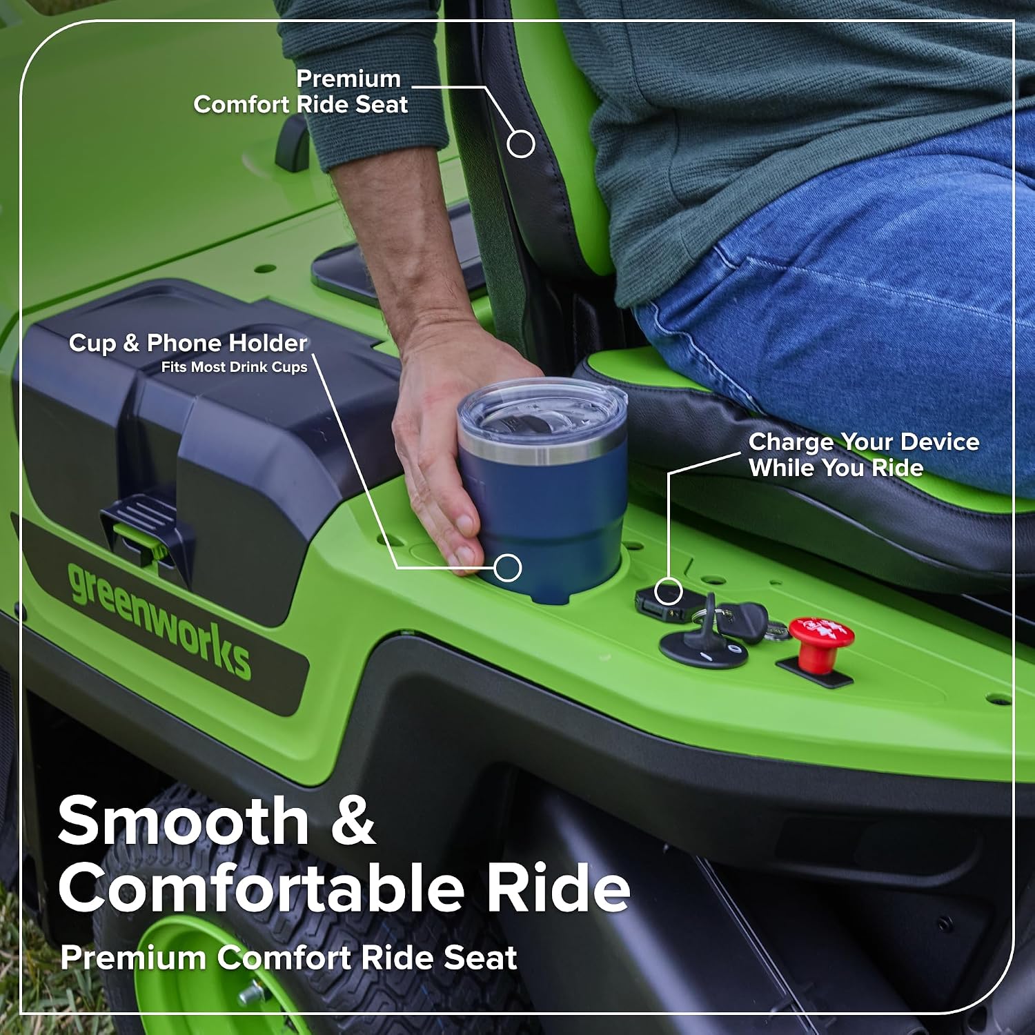 Greenworks 80V 30' Cordless Riding Lawn Tractor, (4) 6.0Ah Batteries and 600W Charger