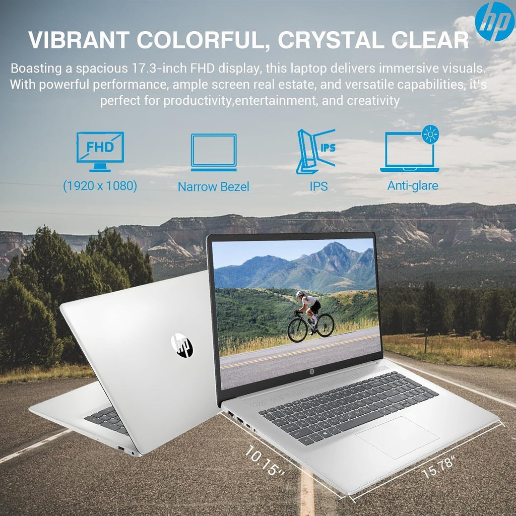 HP 17.3 Inch FHD Business Laptop with MS Office for The Web, AMD Ryzen 5 7430U (Beats Core i7-1355U), 8GB RAM, 628GB Storage (500GB External Drive), Long Battery Life, Windows 11, WOWPC 3-in-1