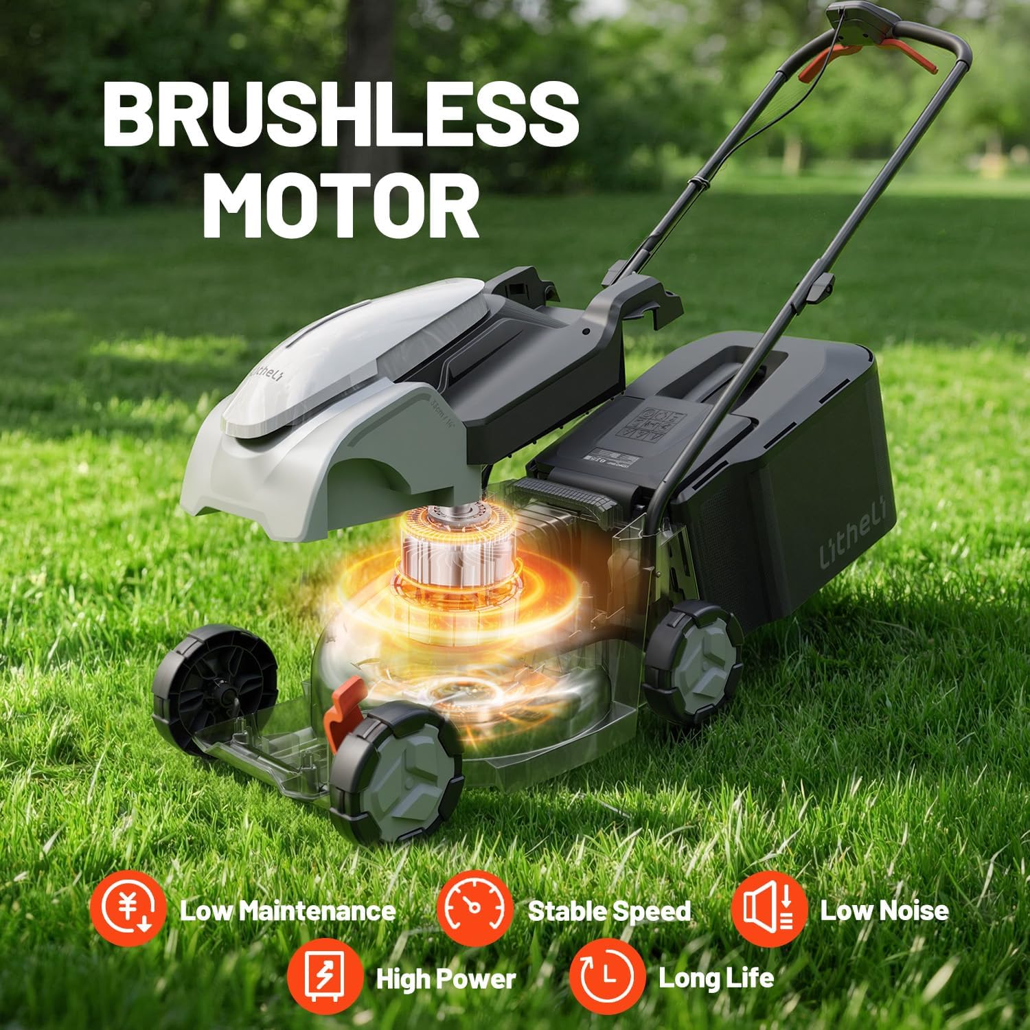 Litheli Lawn Mower Cordless 13 Inch, 5 Heights Adjustment, U20 Series 20V Electric Lawn Mowers for Garden, Yard and Farm, Light-Weight with Brushless Motor, （2 x 4.0Ah Battery Included）
