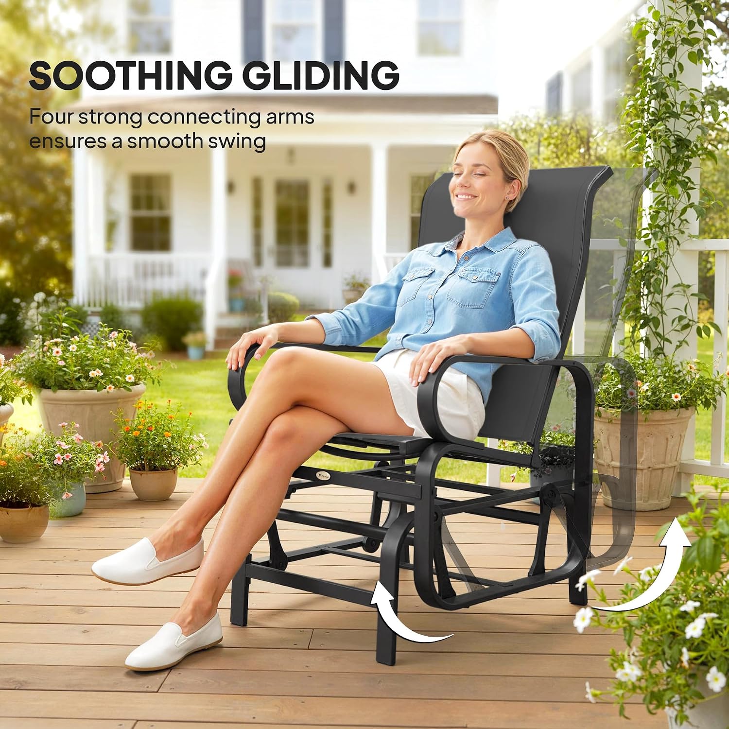 Outsunny Outdoor Glider Chair Set of 2, Gliders for Outside Patio with Smooth Rocking Mechanism and Lightweight Construction for Backyard, Black