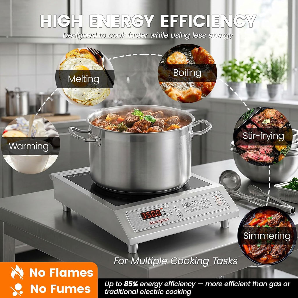 3500W Commercial Induction Cooktop, 208-240V Commercial Induction Burner, Countertop Induction Range & Induction Cooker, Stainless Steel Electric Hot Plate with 9.25-Inch Copper Coil