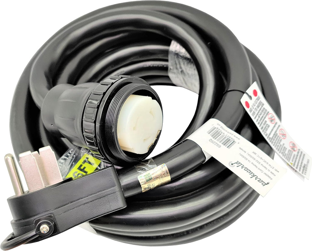 Parkworld RV 50A Shore Power Extension Cord Adapter, 50amp Camper Plug 14-50P to SS2-50R Marine Twist Lock Receptacle (36FT)