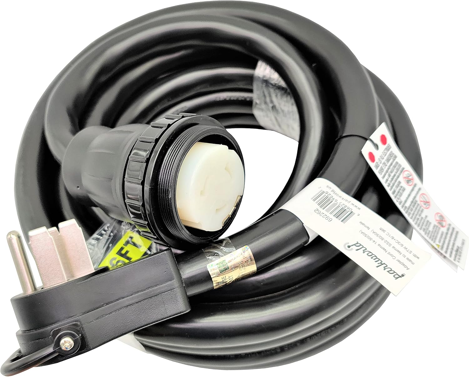 Parkworld RV 50A Shore Power Extension Cord Adapter, 50amp Camper Plug 14-50P to SS2-50R Marine Twist Lock Receptacle (36FT)