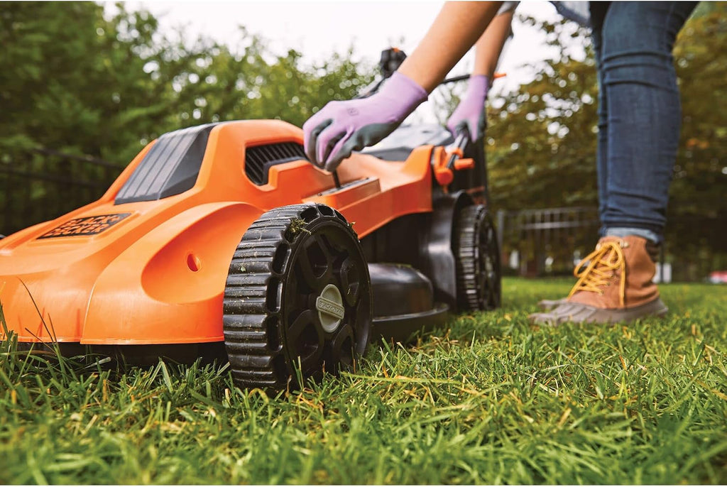 BLACK+DECKER Electric Push Lawn Mower, Corded, 13 Amp, 20-Inch Cutting Deck, 6 Setting Height Adjustment, Compact Storage, Collection Bag (BEMW213)