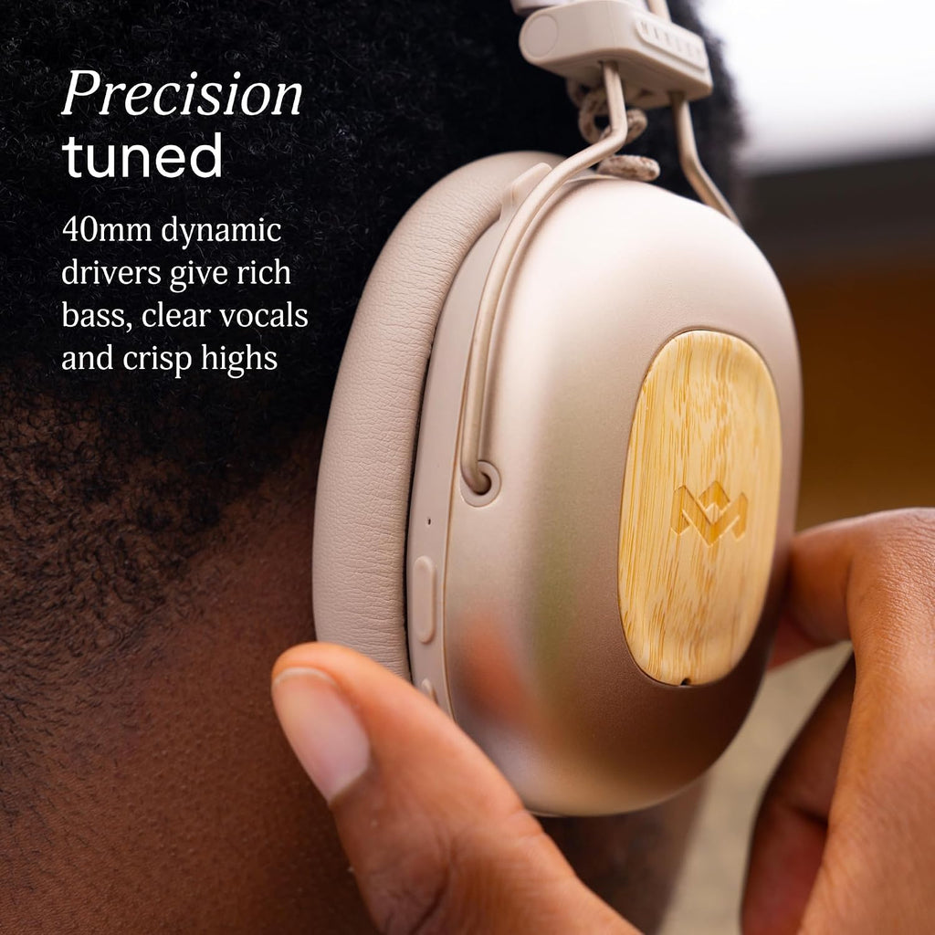House of Marley Positive Vibration Rebel Wireless ANC Headphones - Over Ear Bluetooth Earphones with Adaptive Noise Cancelling, 130 H Playtime, IPX5, Sustainable Materials (Cream)