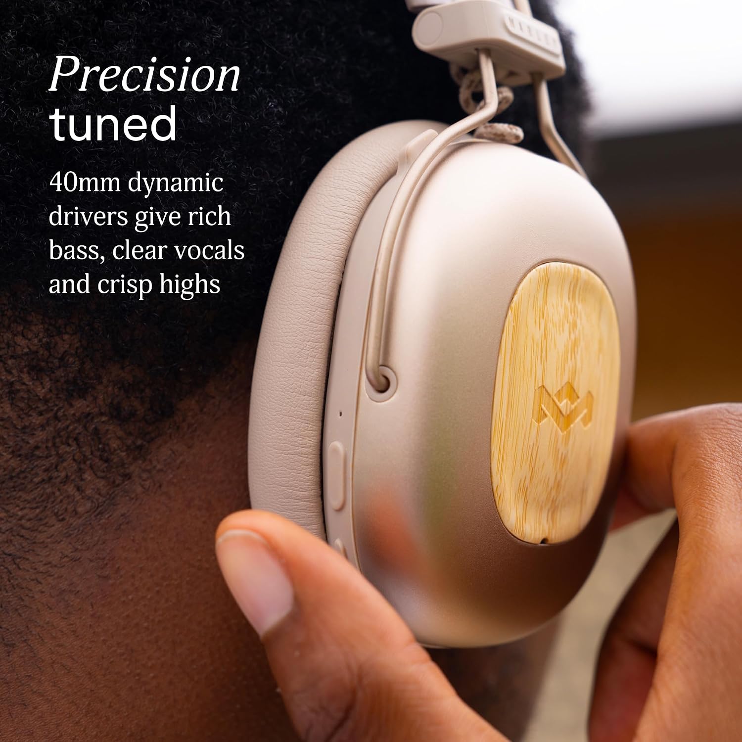 House of Marley Positive Vibration Rebel Wireless ANC Headphones - Over Ear Bluetooth Earphones with Adaptive Noise Cancelling, 130 H Playtime, IPX5, Sustainable Materials (Cream)
