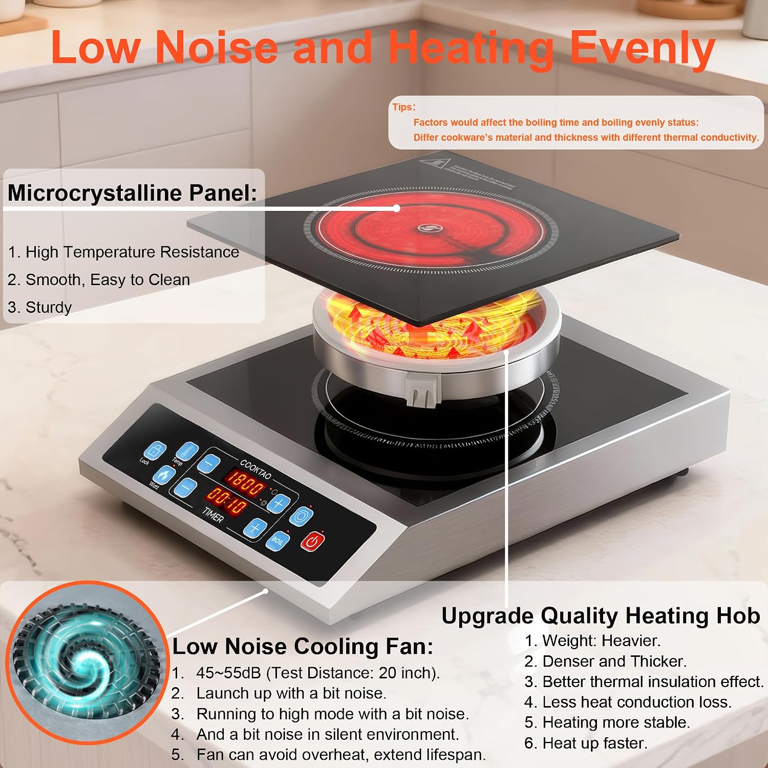 Dual Coils Design of Stainless Steel Single Burner Electric Cooktop, 1800W Commercial Ceramic Infrared Cooking Hot Plate, Portable Countertop Radiant Stove Top Cooker with WATT and TEMP Control
