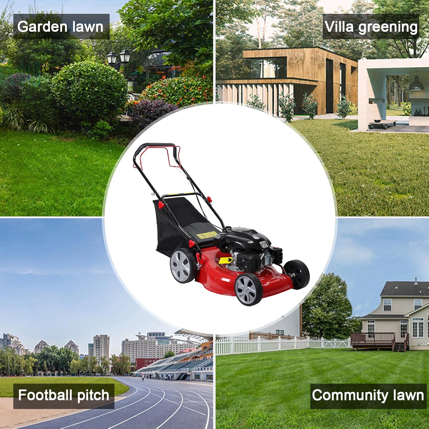 Self Propelled Gas Lawn Mower,141cc OHV Engine with Air Cooling, 20' Steel Deck, 3-in-1 Cutting System, 8-Level Height Adjustment, 20L Grass Catcher, Foldable Design Red (US Fast Arrival)