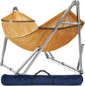 Tranquillo Double Hammock with Stand 650lb Capacity Double Hammock with Spreader Bar, Solid Grade 201 Stainless Steel 30s Set Up, Sturdy Flexible Hammock Stand Portable, Outdoor Indoor, Yellow