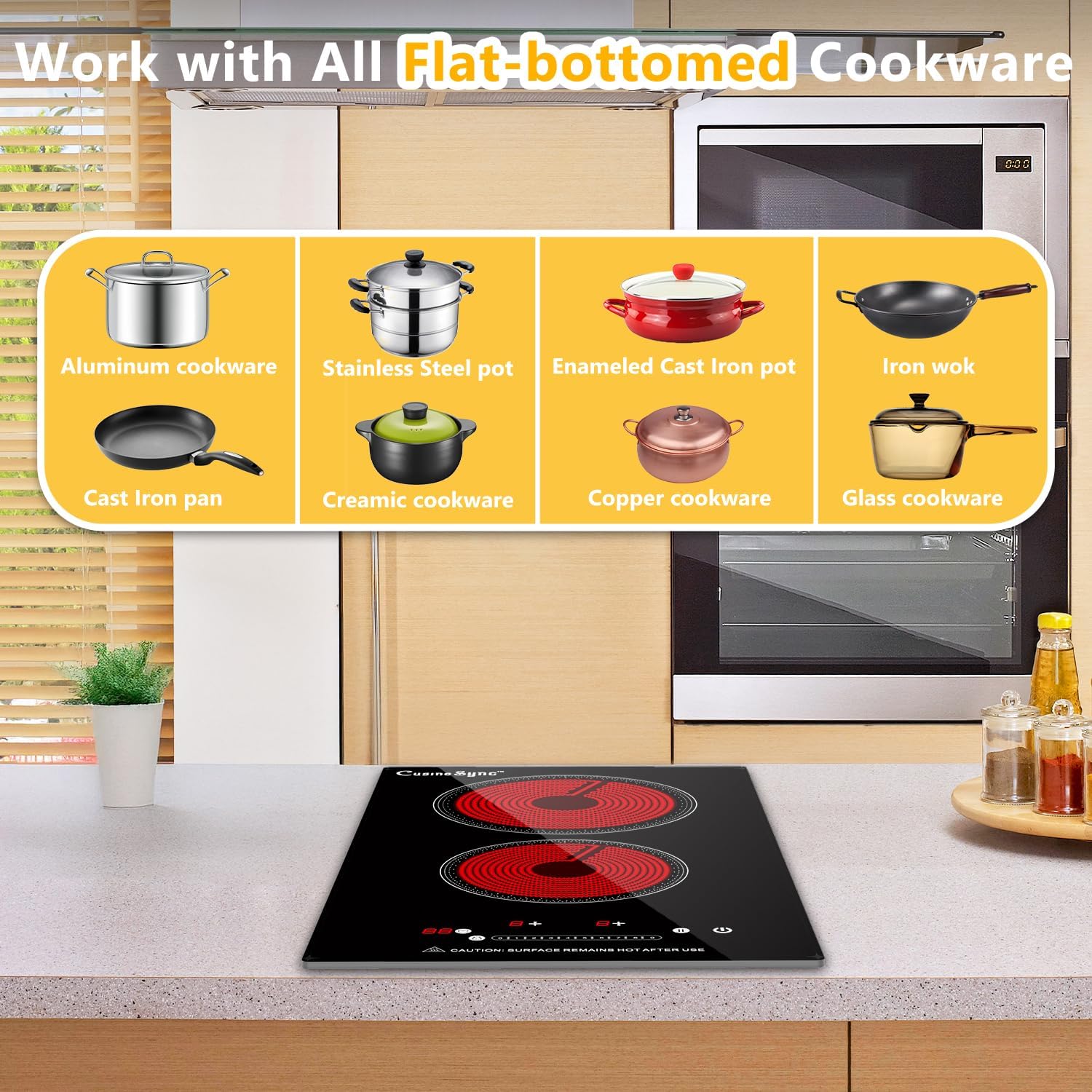 2 Burner Electric Cooktop, 110-120V Plug In Countertop Stove, Touch Control with 99-Min Timer, Child Lock & Auto Shutoff, 12 Inch Radiant Cooktop for Indoor Cooking