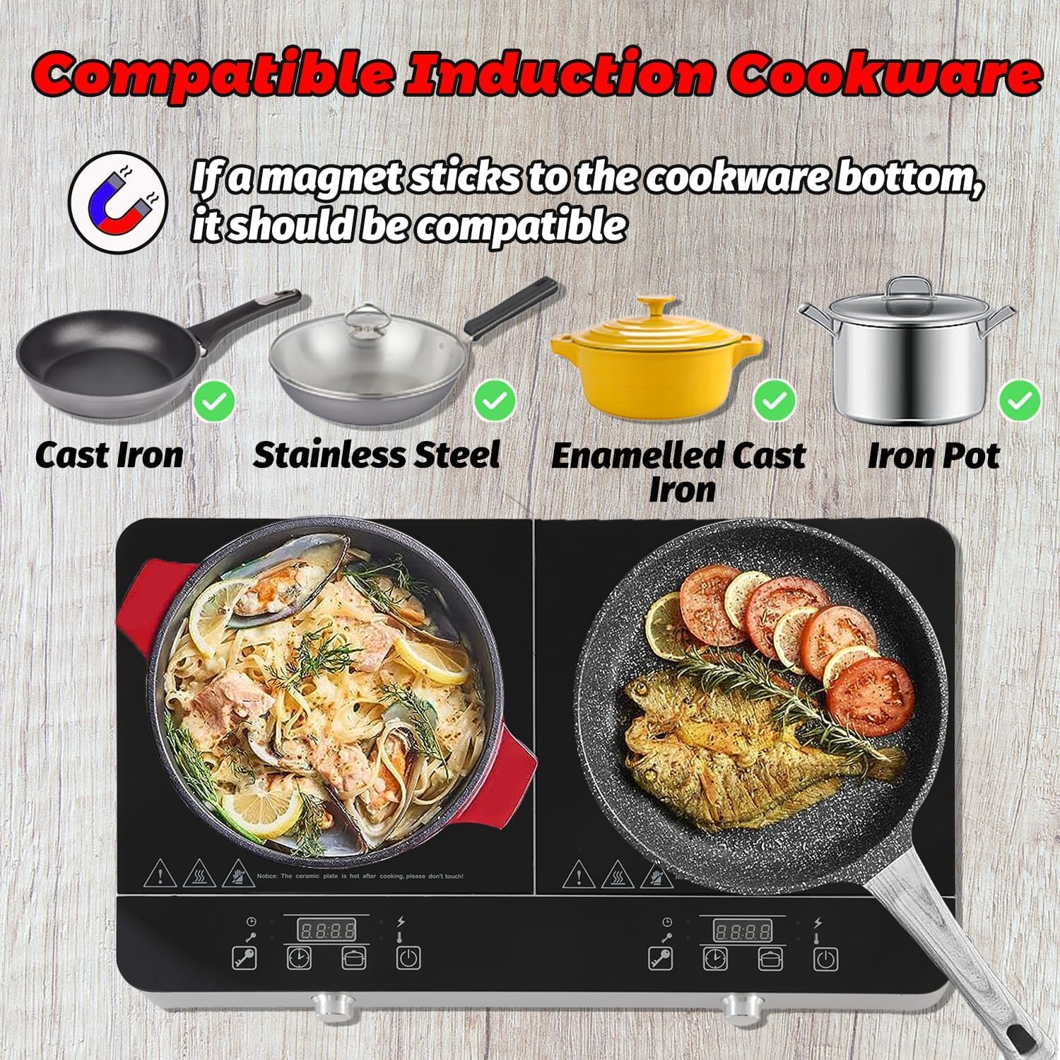 Portable Double Induction Cooktop, 1800W 2-Burner Electric Cooktop, Countertop Stove Top, Hot Plate, Induction Burner with Timer, 10 Temp Levels, Child Lock, 110V-120V Plug, Black