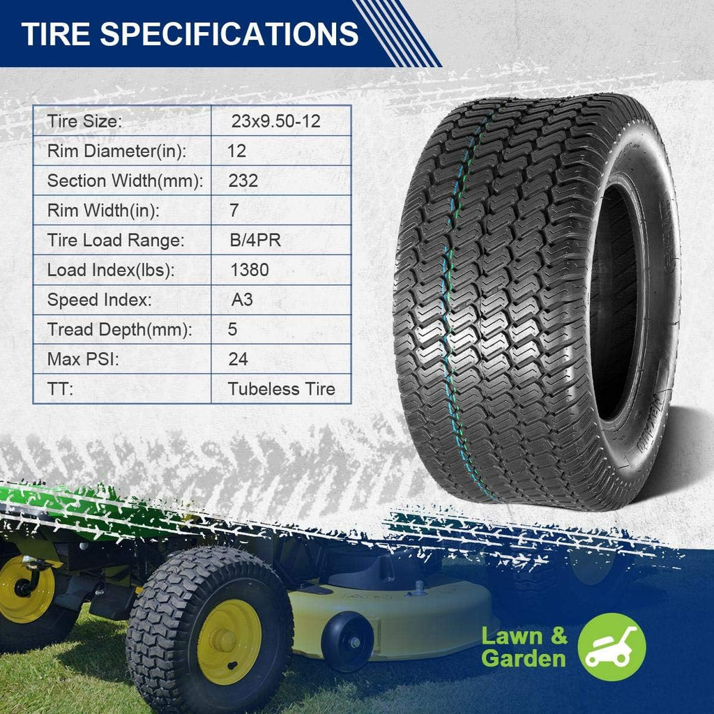 MaxAuto 23x9.50-12 Lawn Mower Tire 23-9.5-12 Turf Tires 23x9.5x12 Lawn Tractor Tires 23x9.5-12 nhs 4PR P332, Set of 2