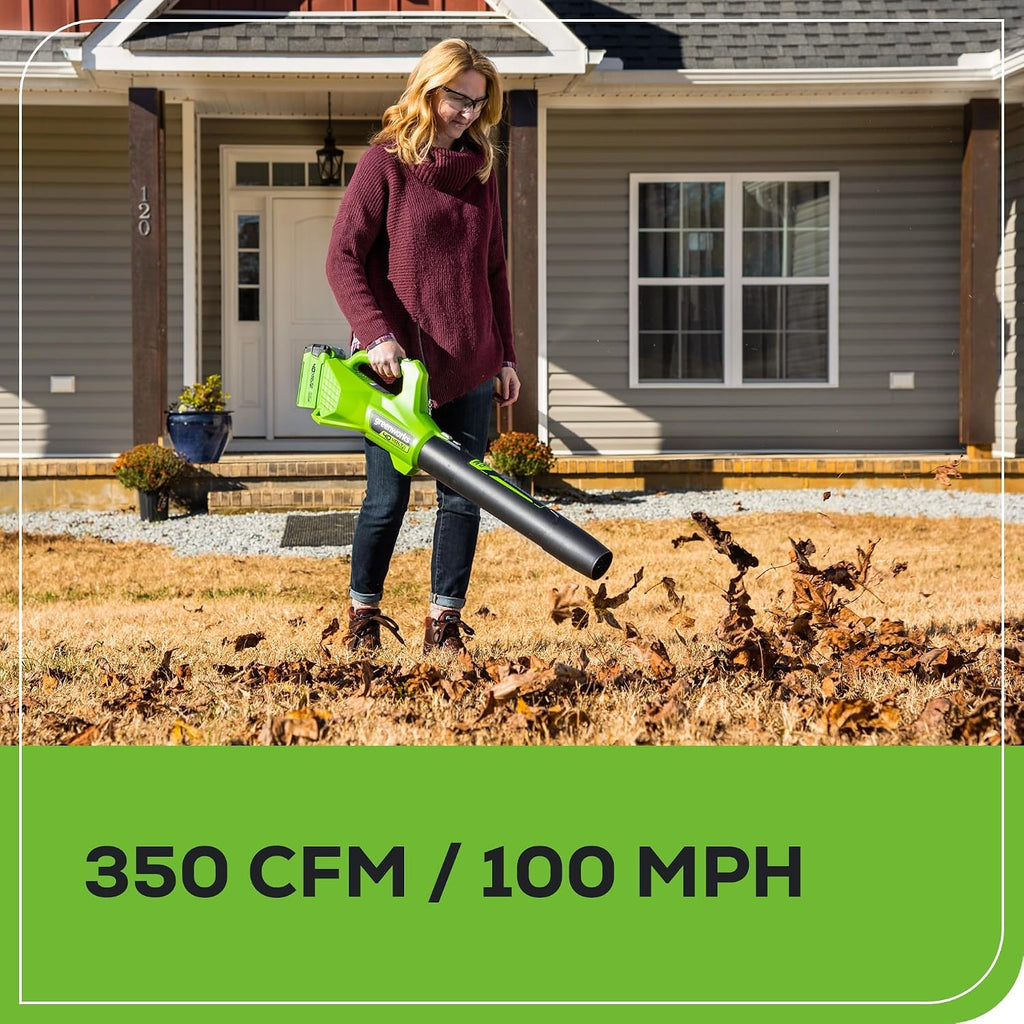 Greenworks 40V 16' Brushless Cordless (Push) Lawn Mower + Blower (350 CFM) + 13' String Trimmer (Bonus Spools), 4.0Ah + 2.0Ah Battery and Charger Included (75+ Compatible Tools)