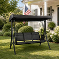 Kozyard Brenda 3-Seat Outdoor Porch Swing Glider, Patio Swing with Adjustable Canopy, Steel Frame, Breathable Textilene Seat & Back, Side Pockets (Gray)