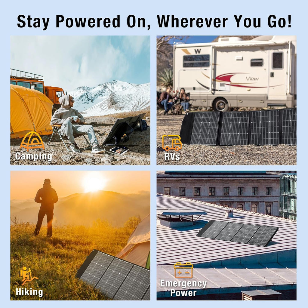 200W Portable Solar Panel, Foldable 200W Solar Panel Kit with XT60/DC7909/Anderson Cable & USB-C PD 60W, 23.5% High-Efficiency Monocrystalline Solar Charger for Power Station, RV, Camping, IP65
