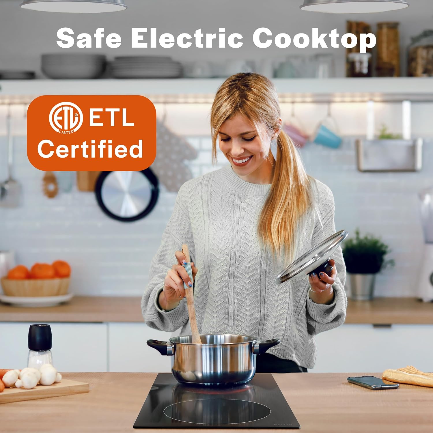 Empava 12 Inch Built-in Electric Cooktop with 2 Burners, Touch Control, Individual Timers, Stop & Go, Child Lock, Flush Mount Design, ETL Certified, 1200W & 1800W Zones, Hard Wired(No Plug)