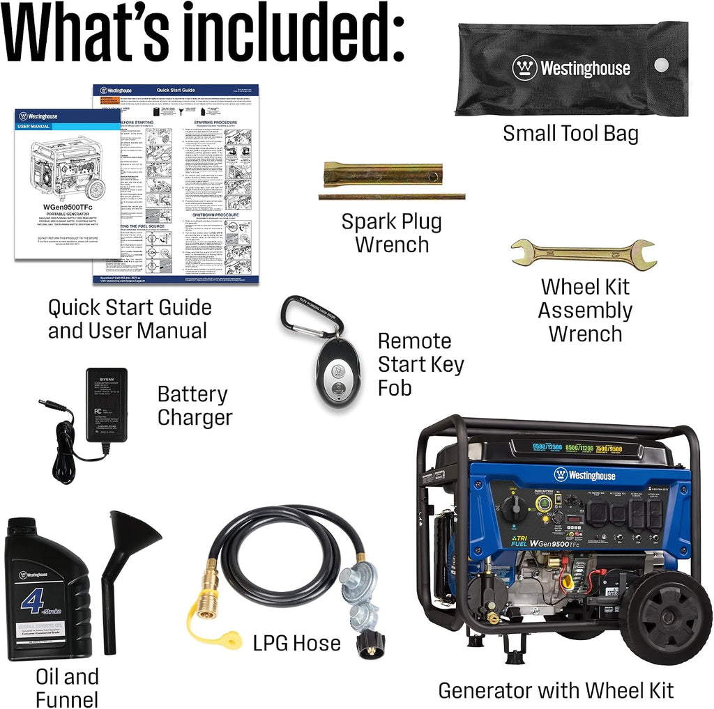 Westinghouse 12500 Peak Watt Tri-Fuel Home Backup Portable Generator, Remote Electric Start, Transfer Switch Ready, Gas, Propane, and Natural Gas Powered