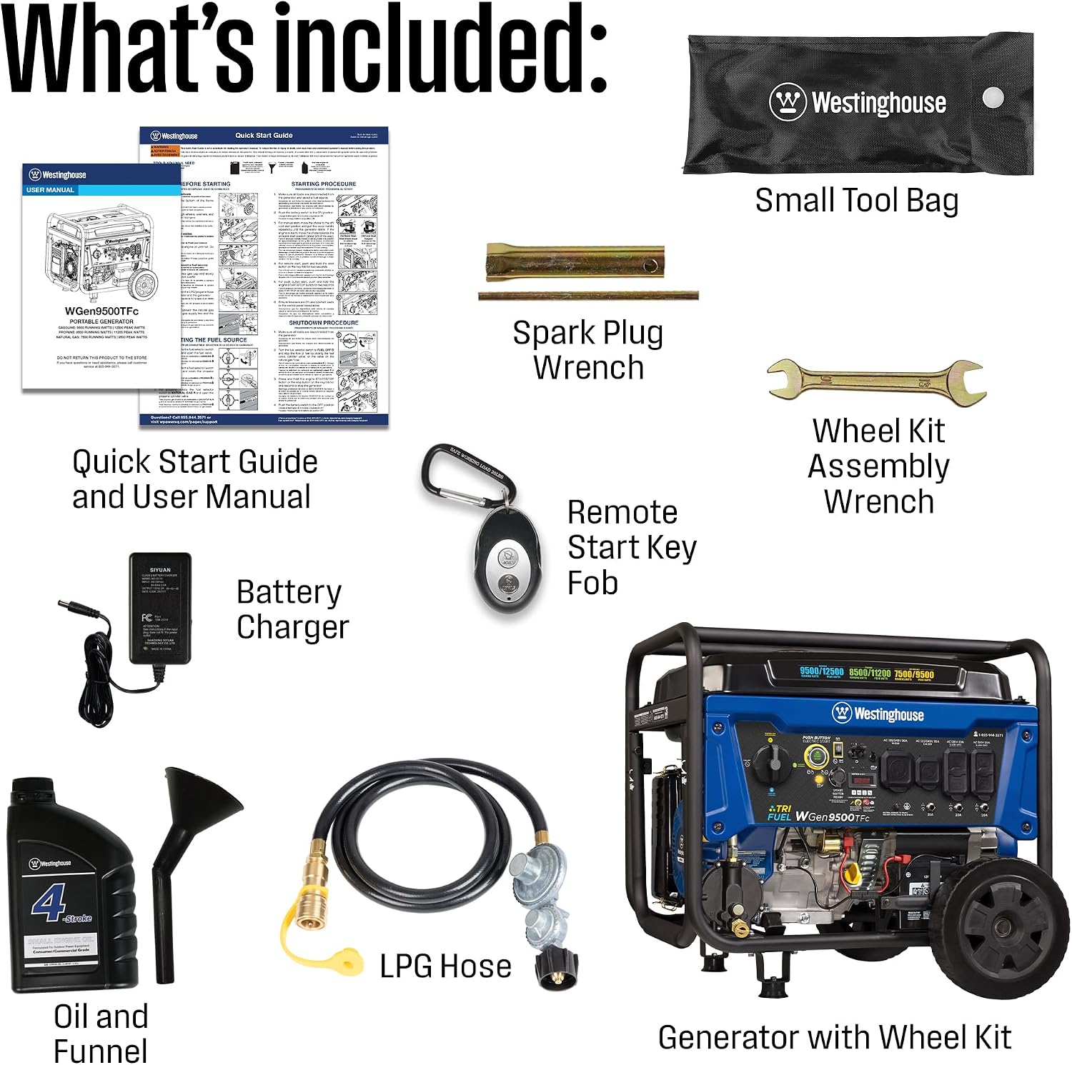 Westinghouse 12500 Peak Watt Tri-Fuel Home Backup Portable Generator, Remote Electric Start, Transfer Switch Ready, Gas, Propane, and Natural Gas Powered